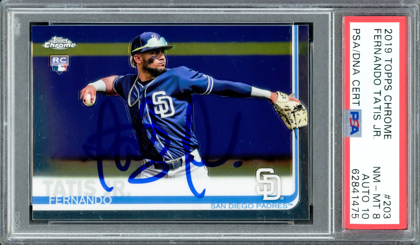 Fernando Tatis Jr. Autographed 2019 Topps Chrome Rookie Card #203 San Diego Padres PSA 8 Auto Grade Gem Mint 10 PSA/DNA #62841475