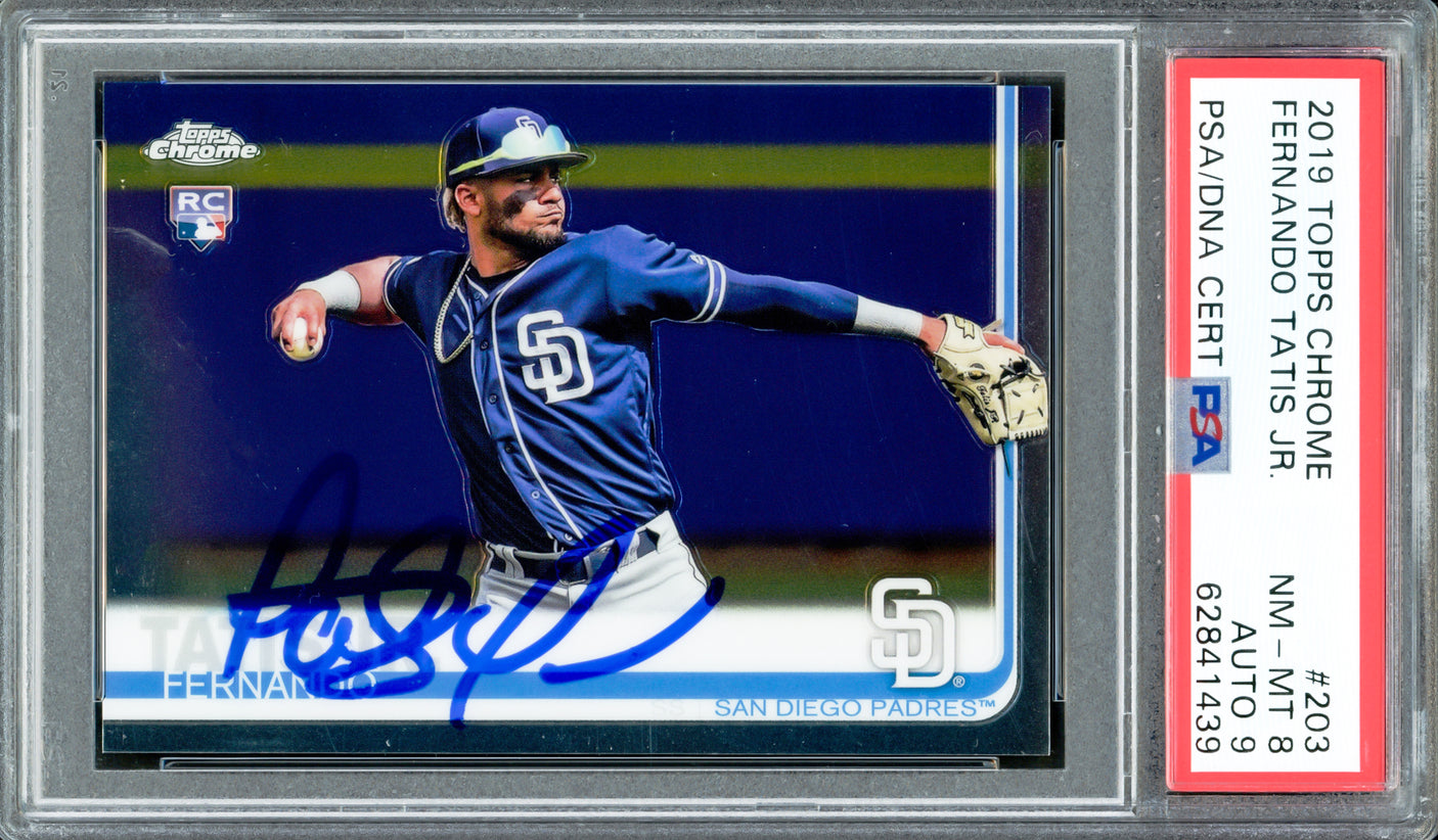 Fernando Tatis Jr. Autographed 2019 Topps Chrome Rookie Card #203 San Diego Padres PSA 8 Auto Grade Mint 9 PSA/DNA #62841439