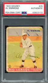 Al Simmons Autographed 1933 Goudey Rookie Card #35 Philadelphia A's PSA/DNA #43923172