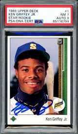 Ken Griffey Jr. Autographed 1989 Upper Deck Rookie Card #1 Seattle Mariners PSA 7 Auto Grade Mint 9 PSA/DNA #65116794