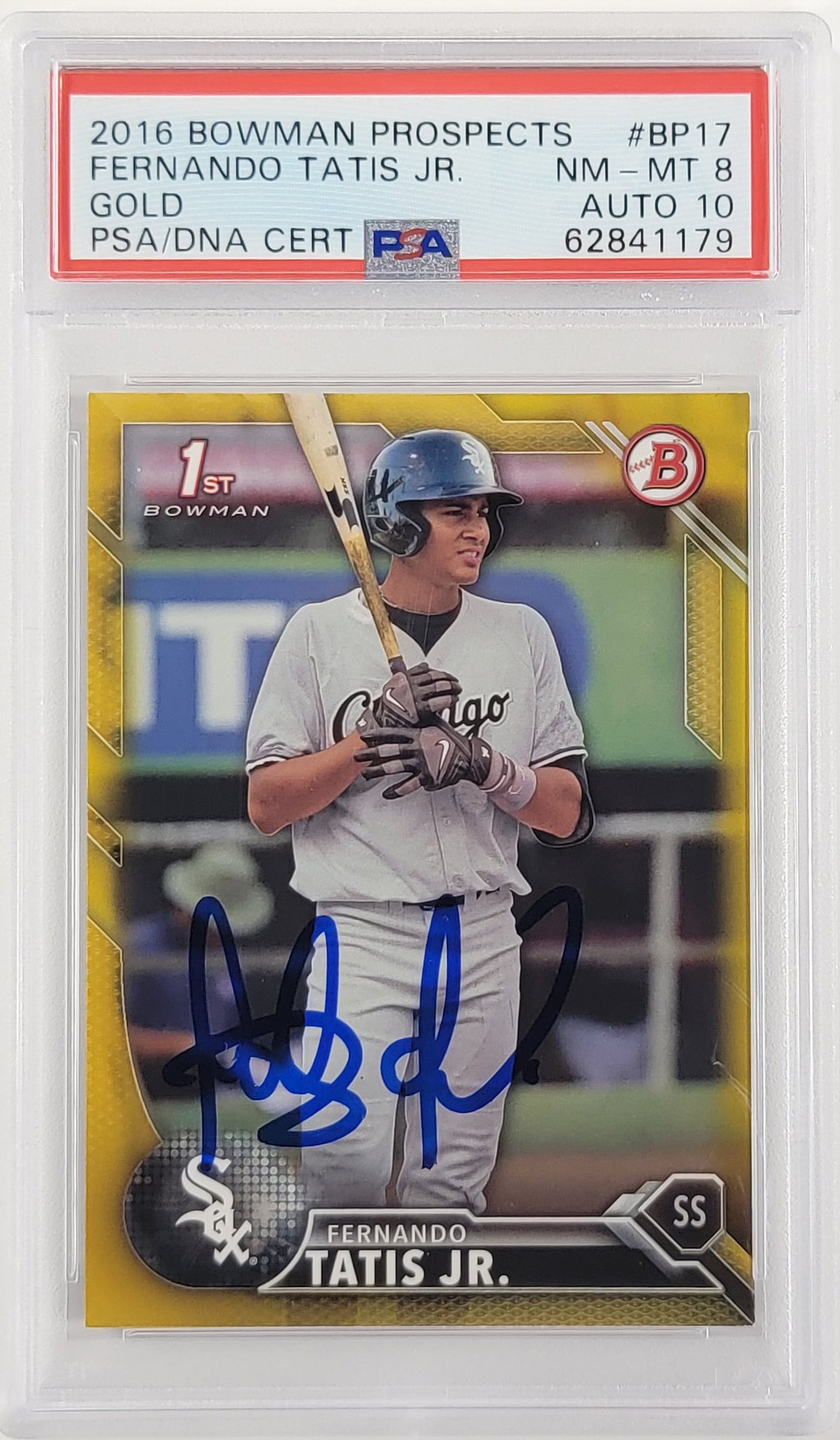 Fernando Tatis Jr. Autographed 2016 Bowman Prospects Gold Rookie Card #BP17 San Diego Padres PSA 8 Auto Grade Gem Mint 10 #22/50 PSA/DNA #62841179