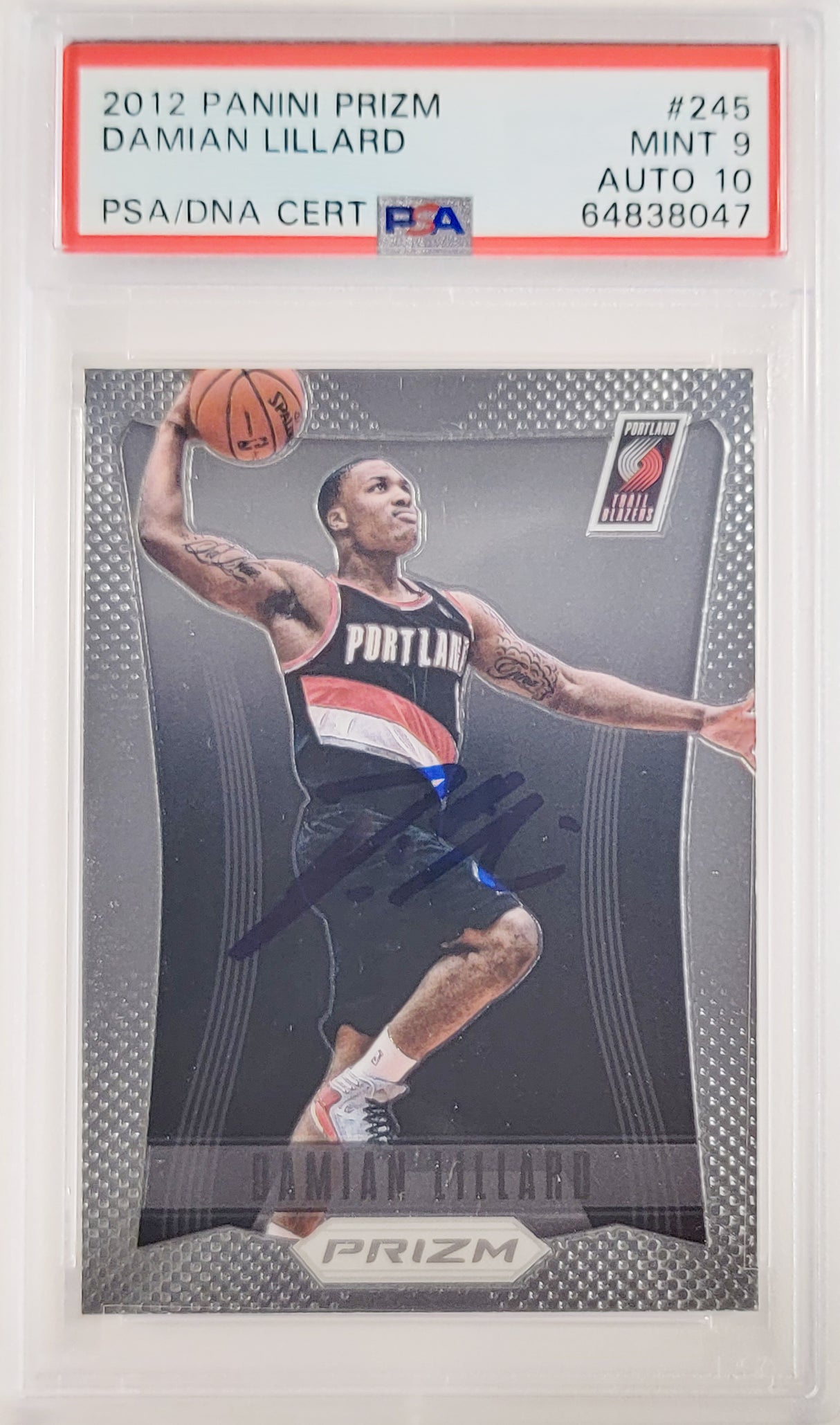 Damian Lillard Autographed 2012-13 Panini Prizm Rookie Card #245 Portland Trail Blazers PSA 9 Auto Grade Gem Mint 10 On Card PSA/DNA #64838047