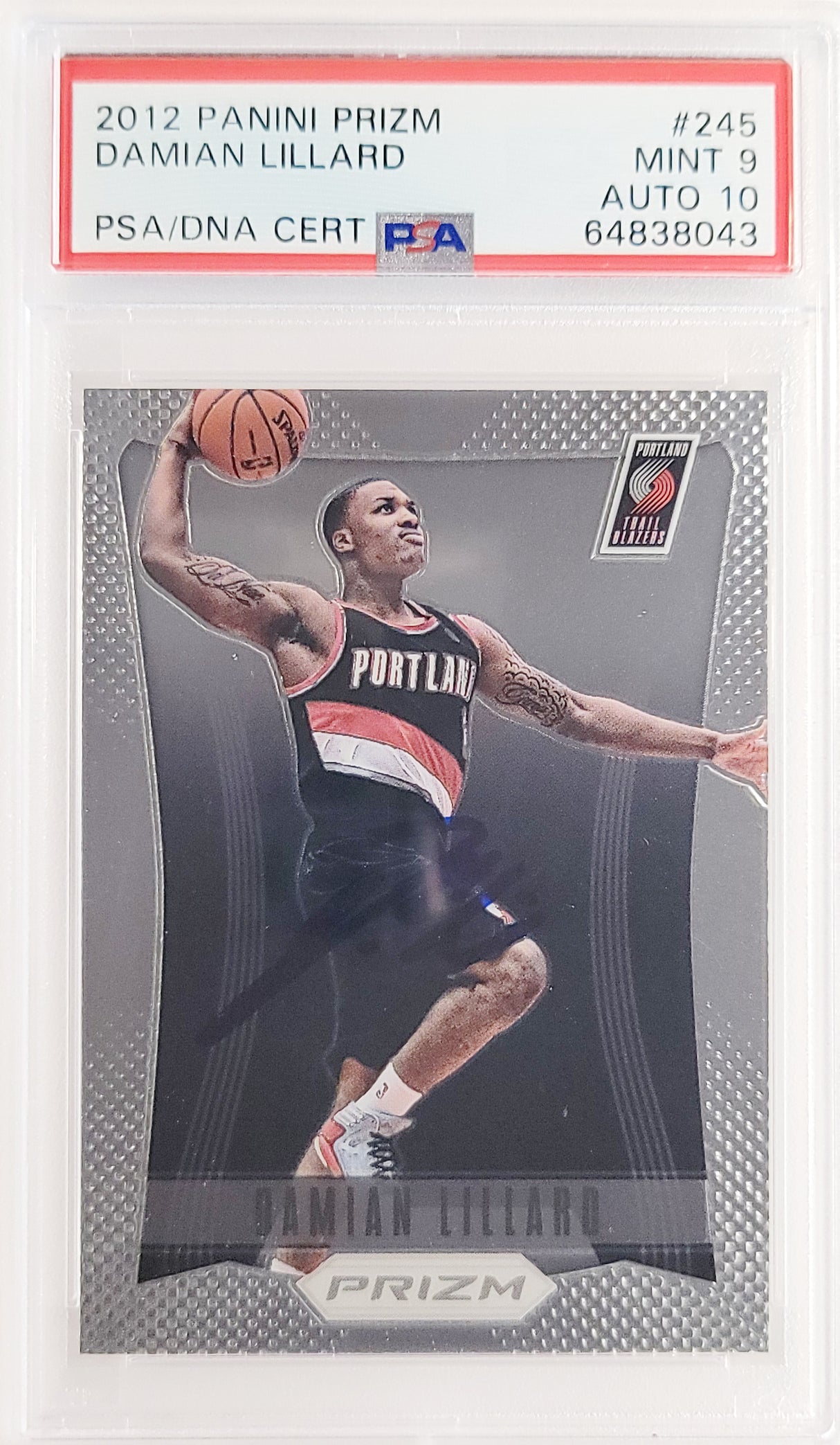 Damian Lillard Autographed 2012-13 Panini Prizm Rookie Card #245 Portland Trail Blazers PSA 9 Auto Grade Gem Mint 10 On Card PSA/DNA #64838043