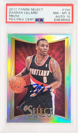 Damian Lillard Autographed 2012-13 Panini Select Silver Prizm Rookie Card #150 Portland Trail Blazers PSA 8 Auto Grade Gem Mint 10 On Card PSA/DNA #64838068