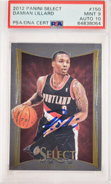 Damian Lillard Autographed 2012 Panini Select Rookie Card #150 Portland Trail Blazers PSA 9 Auto Grade Gem Mint 10 On Card PSA/DNA #64838064