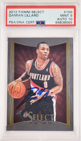 Damian Lillard Autographed 2012 Panini Select Rookie Card #150 Portland Trail Blazers PSA 9 Auto Grade Gem Mint 10 On Card PSA/DNA #64838065