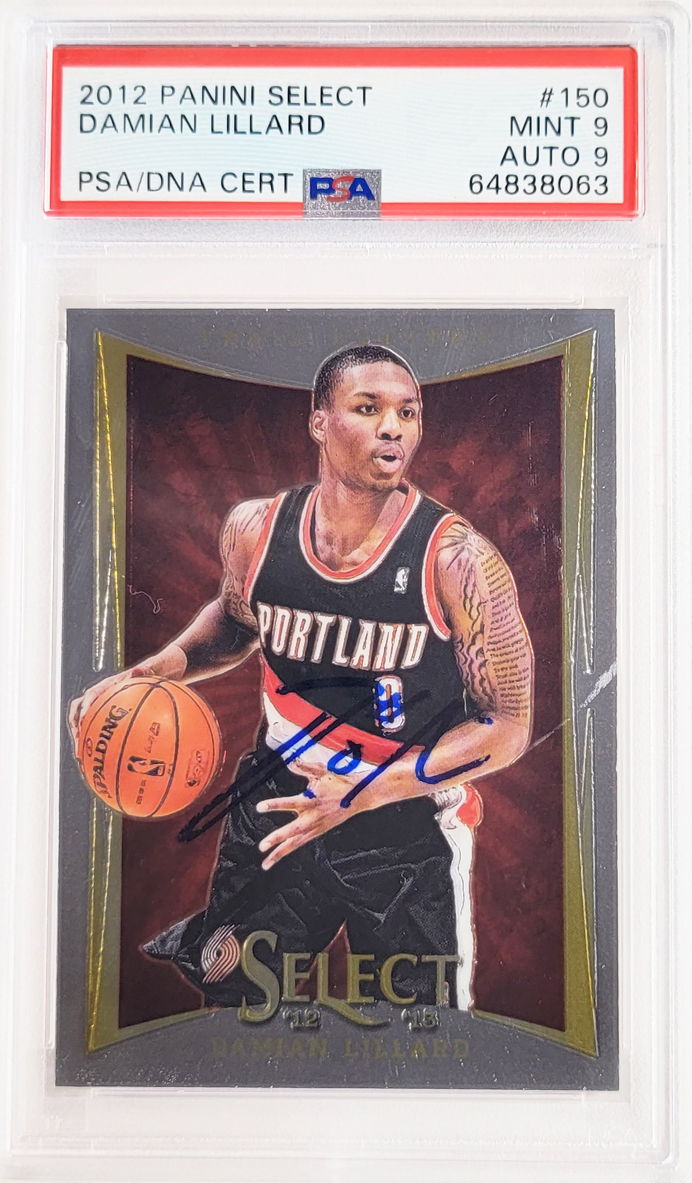 Damian Lillard Autographed 2012 Panini Select Rookie Card #150 Portland Trail Blazers PSA 9 Auto Grade Mint 9 On Card PSA/DNA #64838063