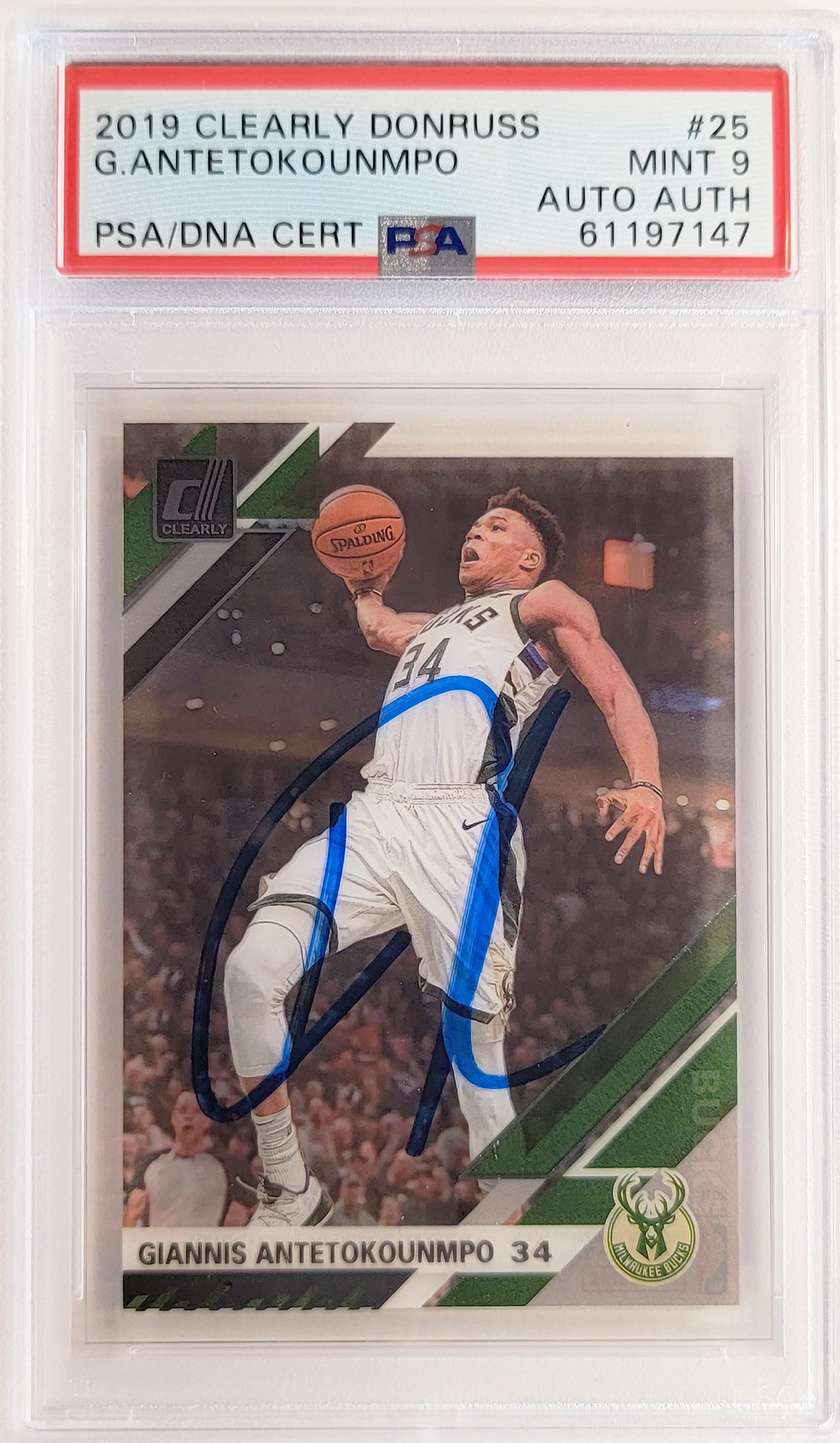 Giannis Antetokounmpo Autographed 2019 Clearly Donruss Card #25 Milwaukee Bucks PSA 9 PSA/DNA #61197147