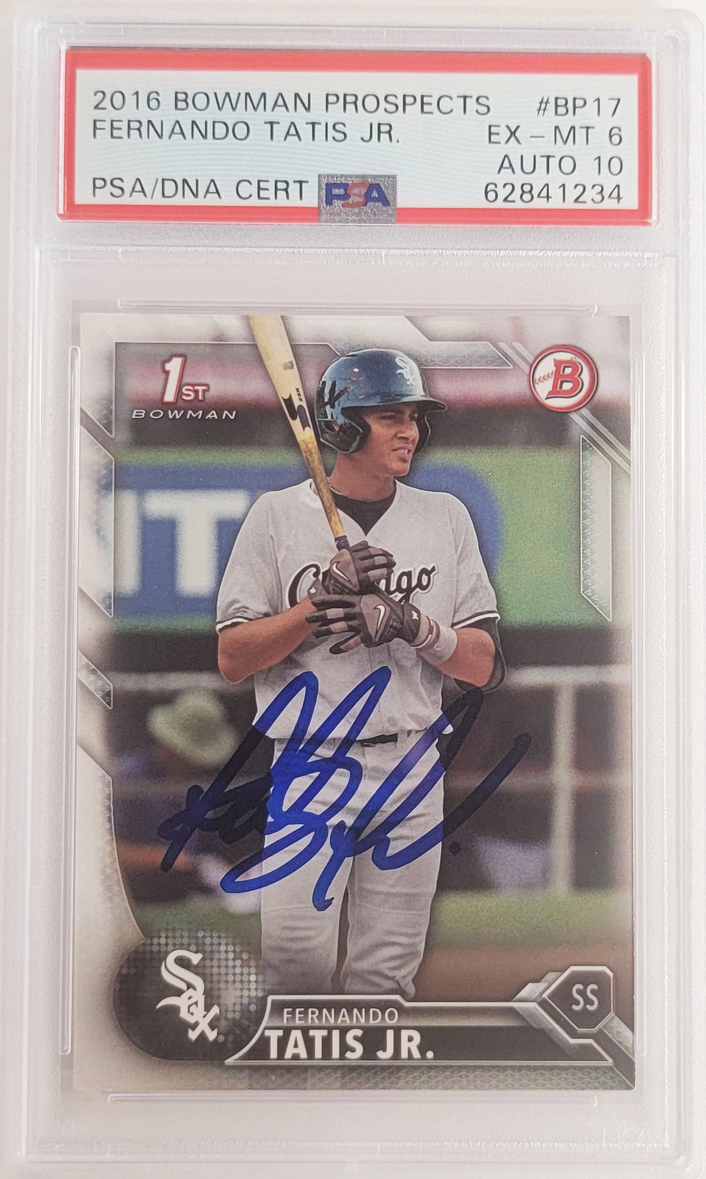 Fernando Tatis Jr. Autographed 2016 Bowman Prospects Rookie Card #BP17 San Diego Padres PSA 6 Auto Grade Gem Mint 10 PSA/DNA #62841234