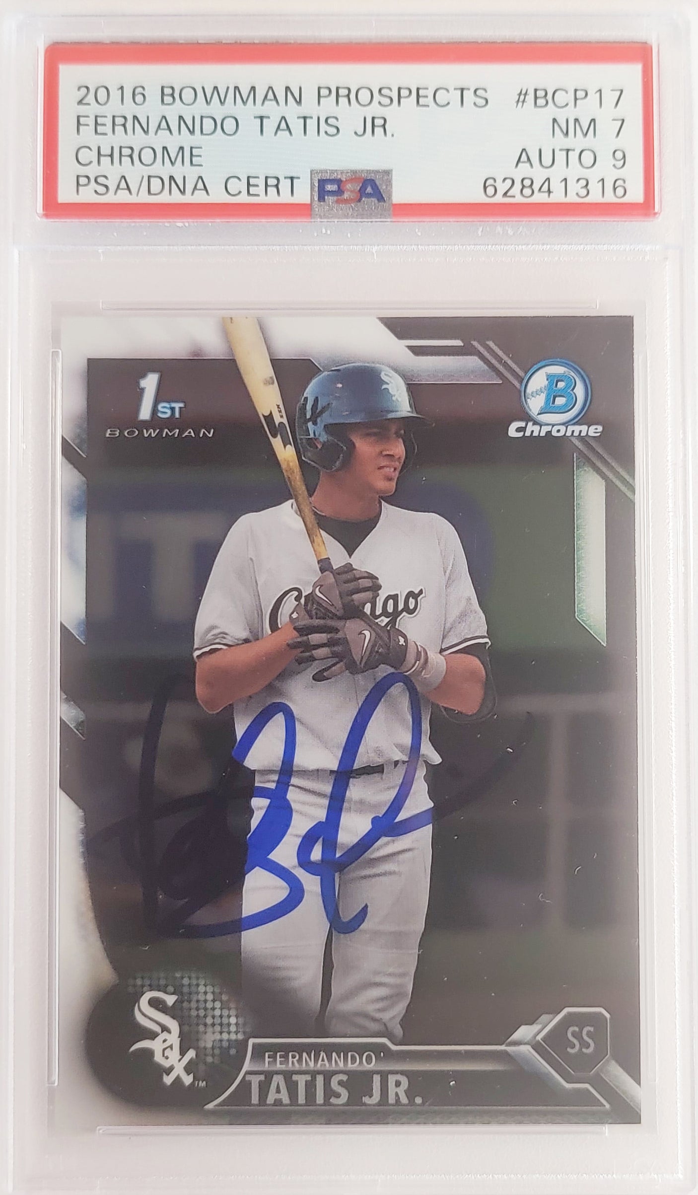 Fernando Tatis Jr. Autographed 2016 Bowman Chrome Prospects Rookie Card #BCP17 San Diego Padres PSA 7 Auto Grade Mint 9 PSA/DNA #62841316