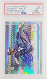 Fernando Tatis Jr. Autographed 2019 Topps Chrome Prism Refractor Rookie Card #203 San Diego Padres PSA 9 Auto Grade Gem Mint 10 PSA/DNA #62841154