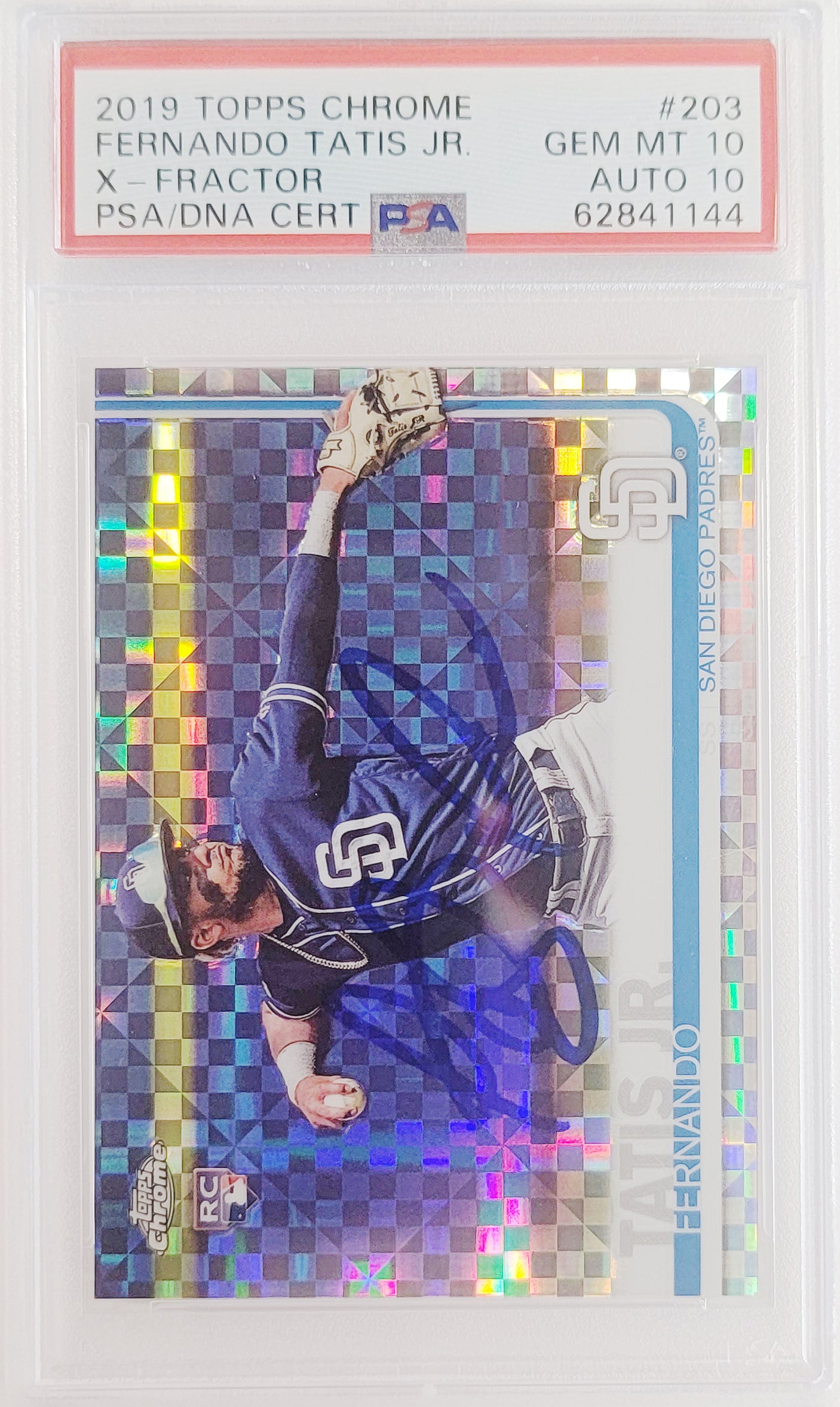 Fernando Tatis Jr. Autographed 2019 Topps Chrome X-Fractor Rookie Card #203 San Diego Padres PSA 10 Auto Grade Gem Mint 10 PSA/DNA #62841144