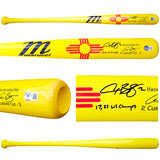 Alex Bregman Autographed Yellow Marucci Player Model Bat Houston Astros "17, 22 WS Champs" Beckett BAS Witness Stock #220442