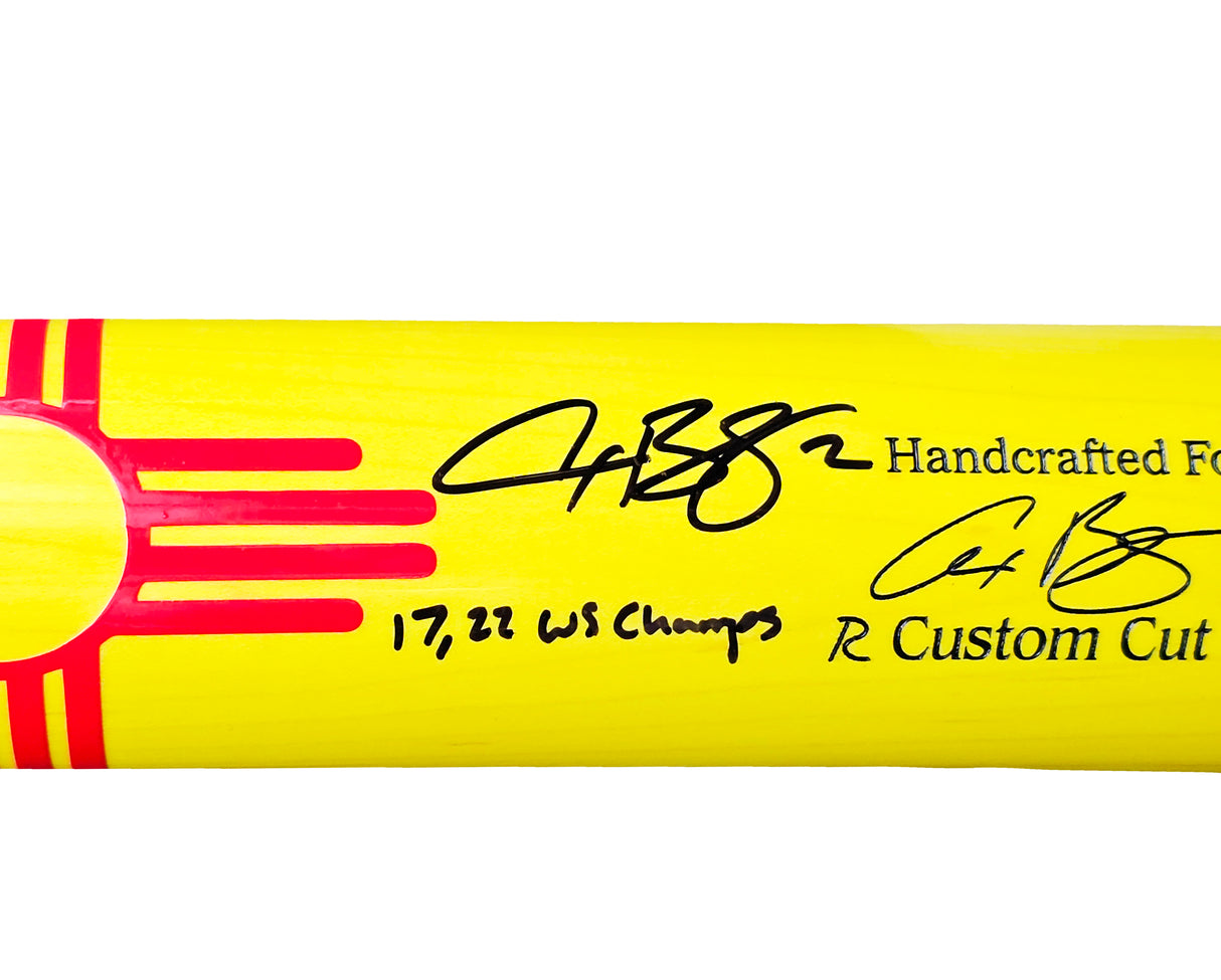 Alex Bregman Autographed Yellow Marucci Player Model Bat Houston Astros "17, 22 WS Champs" Beckett BAS Witness Stock #220442