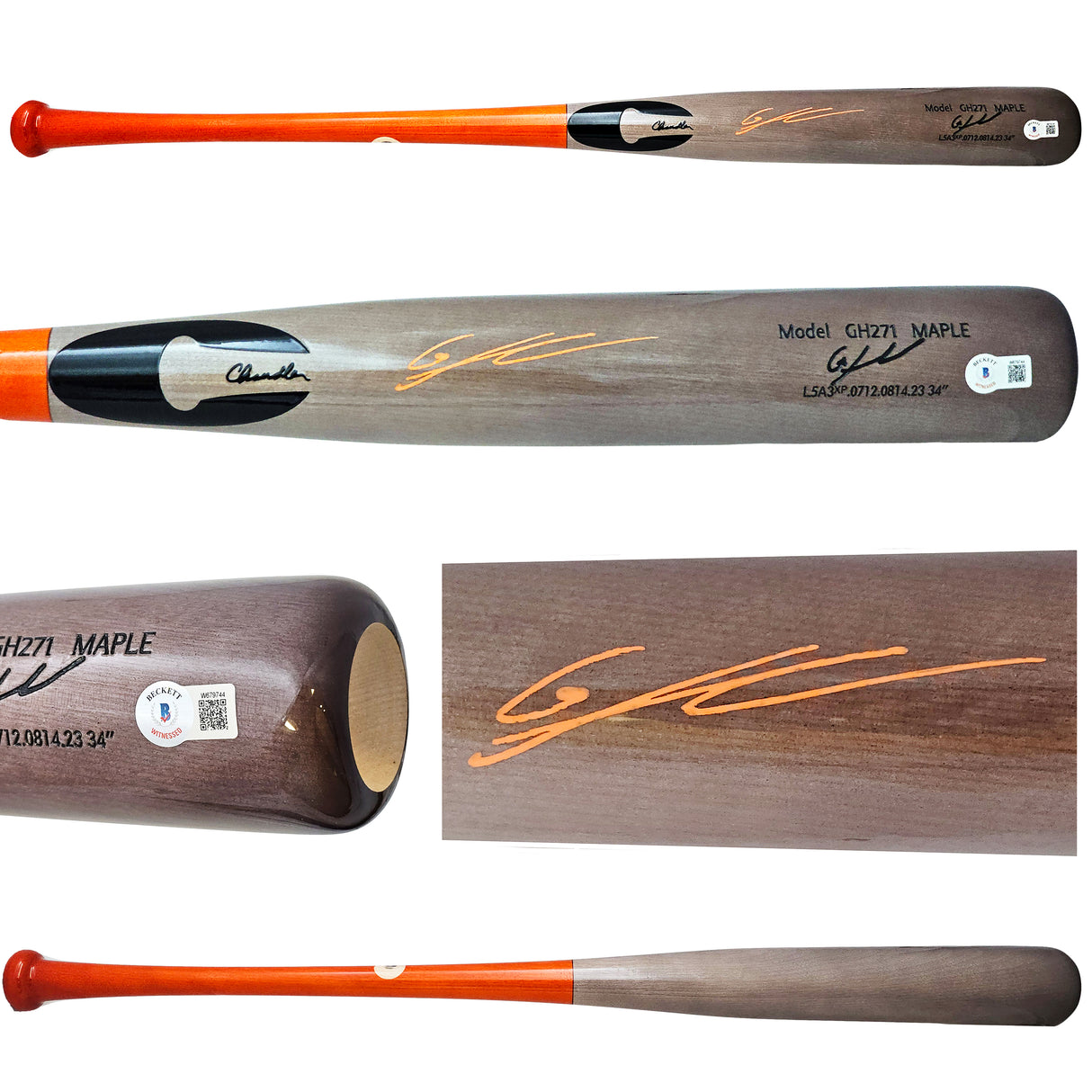 Gunnar Henderson Autographed Gray Chandler Player Model Bat Baltimore Orioles Beckett BAS Witness Stock #220503