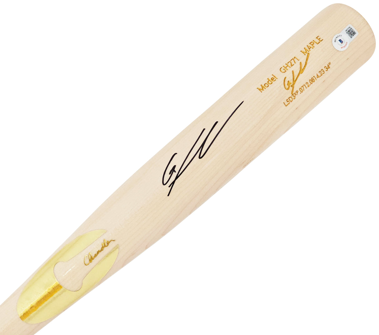 Gunnar Henderson Autographed Blonde Chandler Player Model Bat Baltimore Orioles Beckett BAS Witness Stock #220502