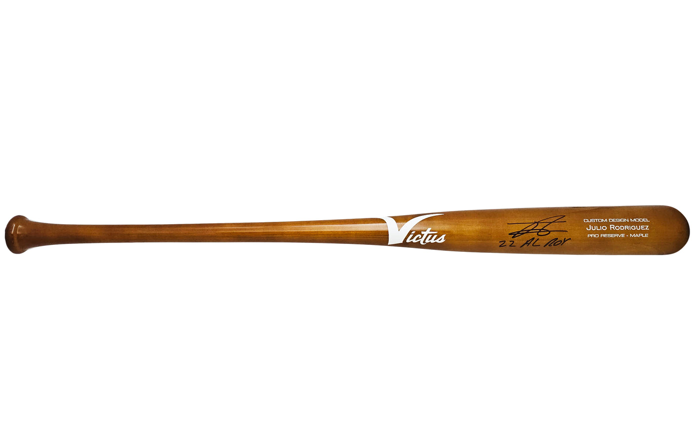 Julio Rodriguez Autographed Brown Victus Pro Reserve Maple Bat Seattle Mariners "22 AL ROY" Fanatics and MLB Holo Stock #220500