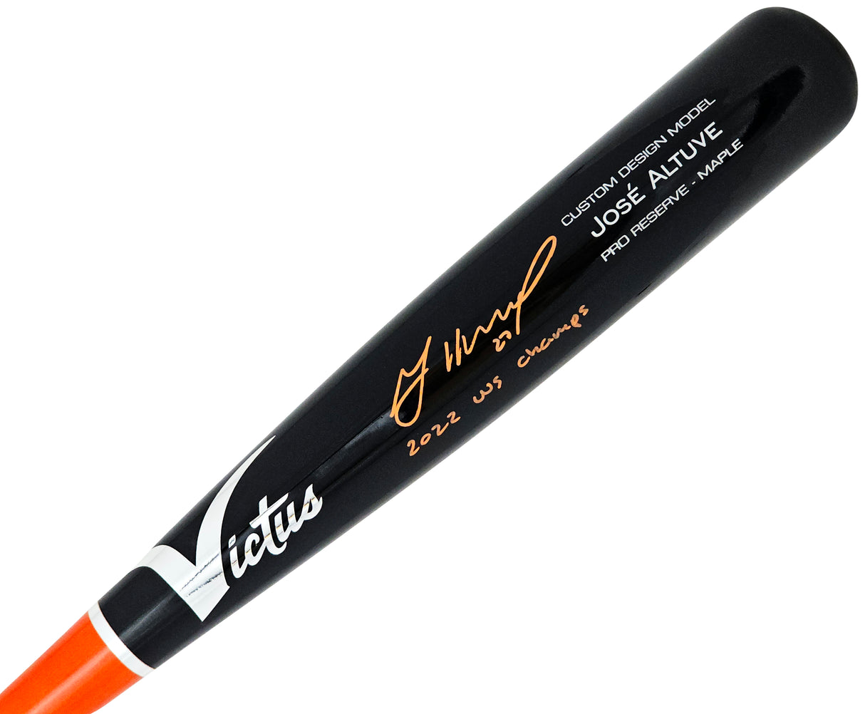 Jose Altuve Autographed Black Victus Player Model Bat Houston Astros "22 WS Champs" Beckett BAS Witness Stock #220433