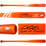 Alex Bregman Autographed Orange Marucci Player Model Bat Houston Astros "17, 22 WS Champs" Beckett BAS Witness Stock #220443