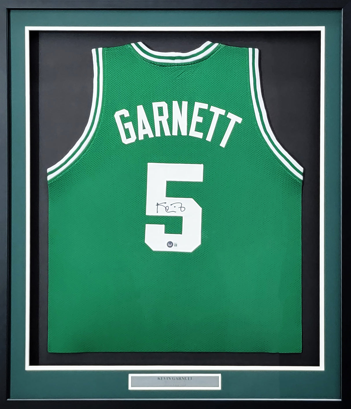 Boston Celtics Kevin Garnett Autographed Framed Green Jersey Beckett BAS QR Stock #208170