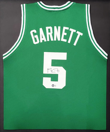 Boston Celtics Kevin Garnett Autographed Framed Green Jersey Beckett BAS QR Stock #208170