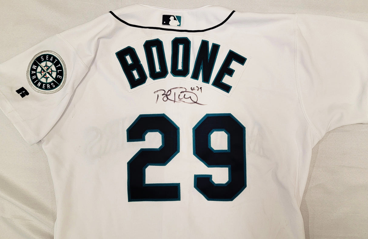 Seattle Mariners Bret Boone Autographed White Game Used 2003 Russell Jersey Size 46 Beckett BAS #BD47905