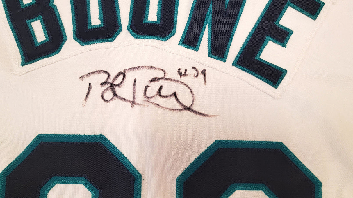 Seattle Mariners Bret Boone Autographed White Game Used 2003 Russell Jersey Size 46 Beckett BAS #BD47905