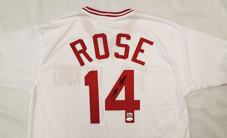 Cincinnati Reds Pete Rose Autographed White Jersey Hit King JSA #WA035057