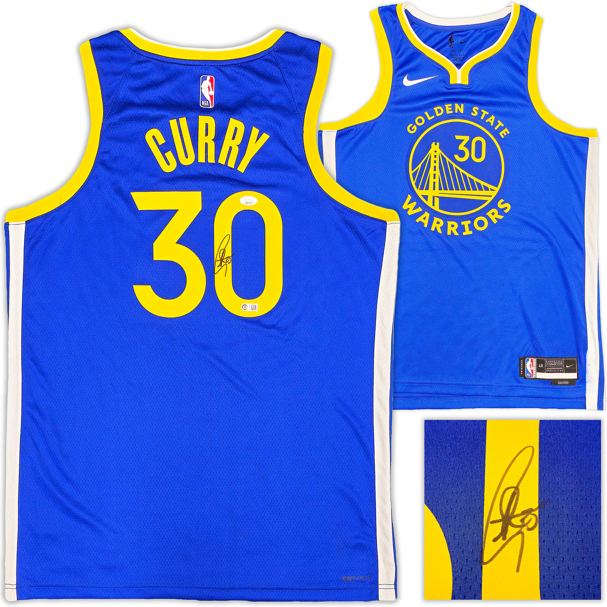 Golden State Warriors Stephen Curry Autographed Blue Nike Swingman Icon Edition Jersey Size 48 JSA Stock #234044