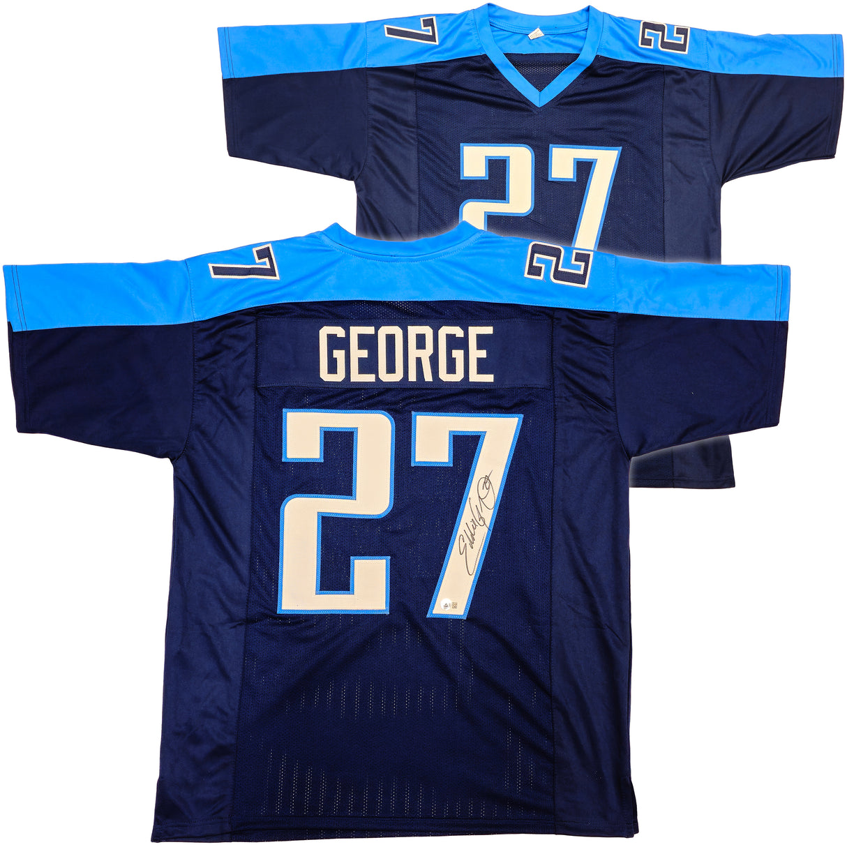 Tennessee Titans Eddie George Autographed Blue Jersey Beckett BAS Witness Stock #234537