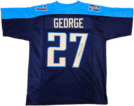 Tennessee Titans Eddie George Autographed Blue Jersey Beckett BAS Witness Stock #234537
