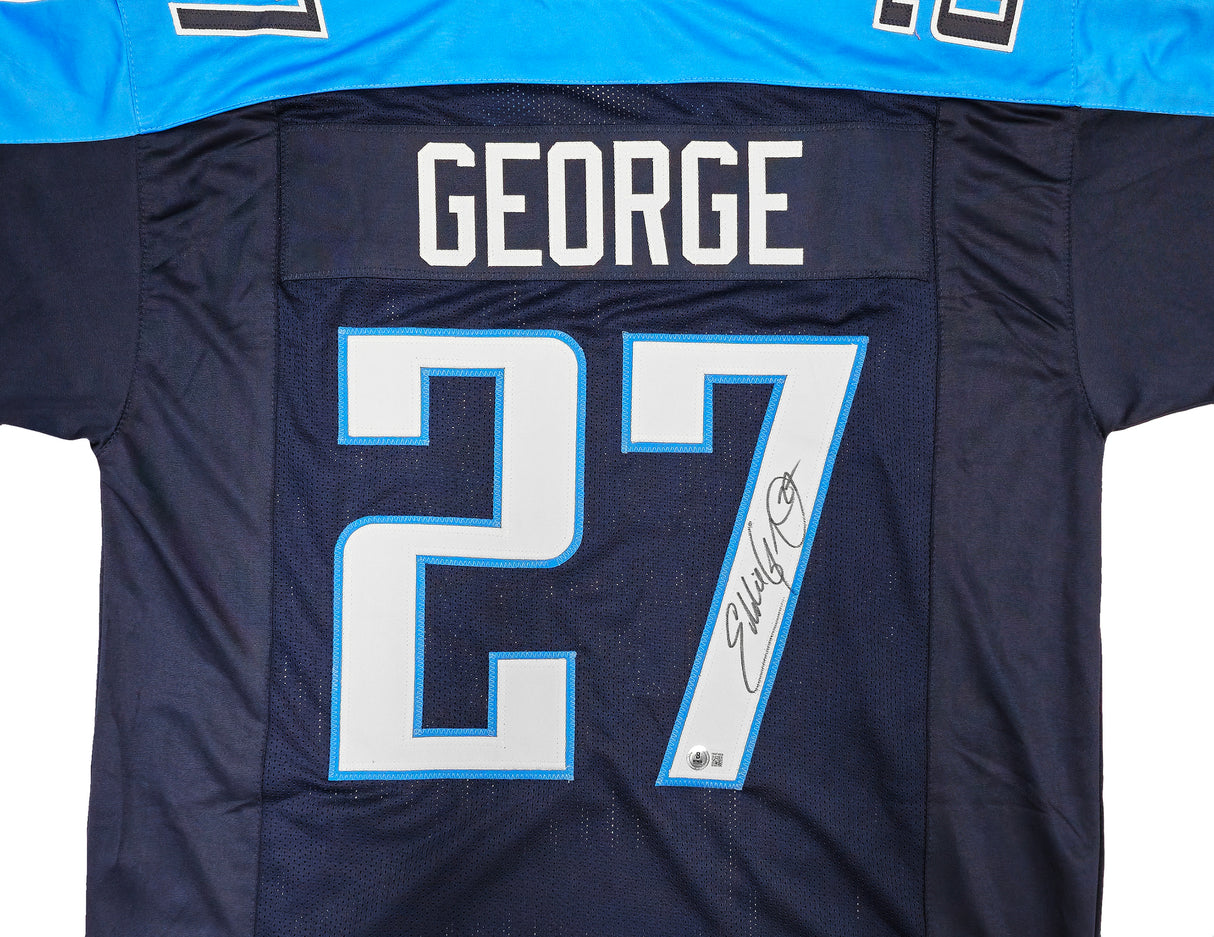 Tennessee Titans Eddie George Autographed Blue Jersey Beckett BAS Witness Stock #234537