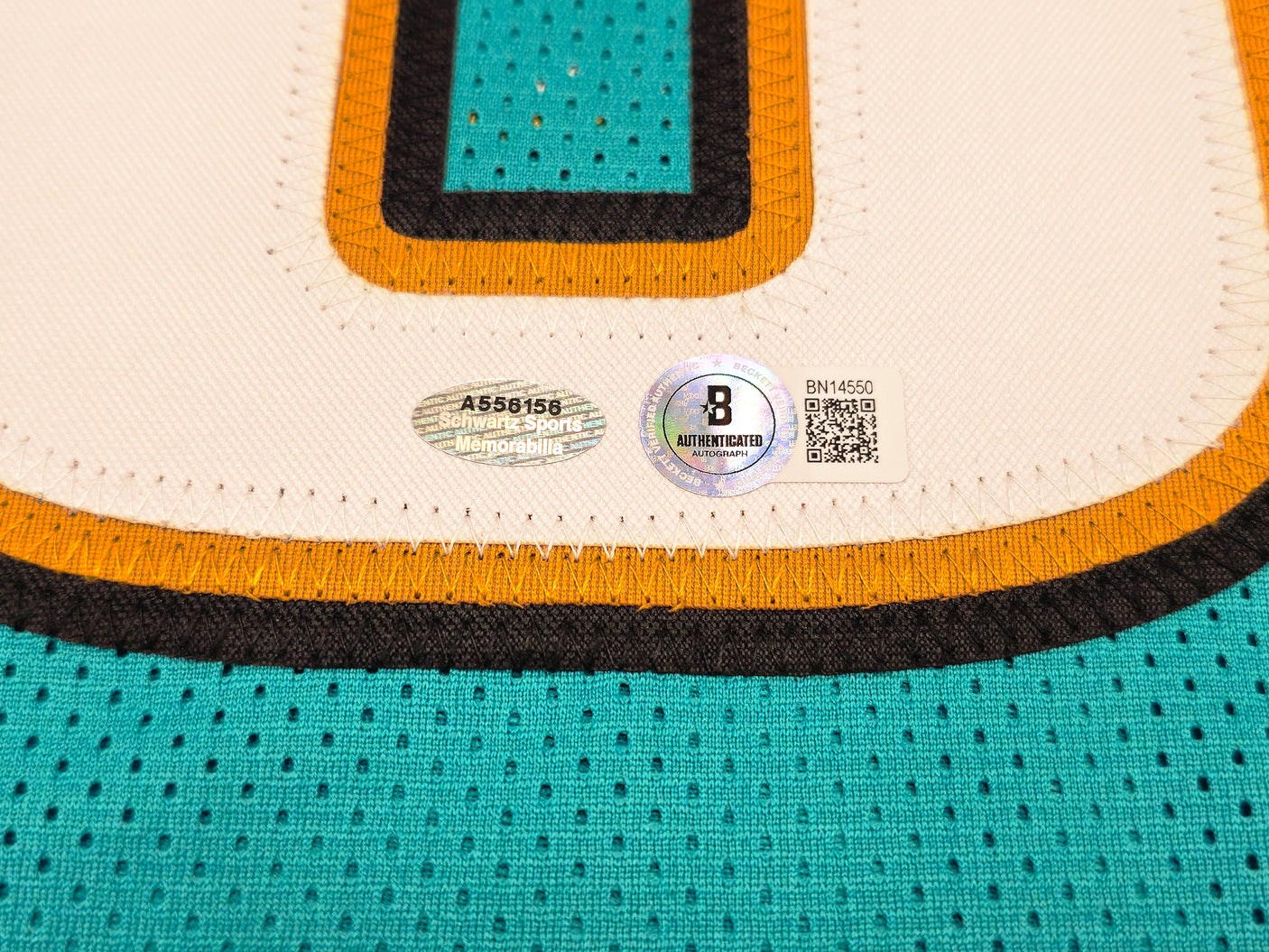 Jacksonville Jaguars Mark Brunell Autographed Teal Stat Jersey Beckett BAS QR Stock #234539