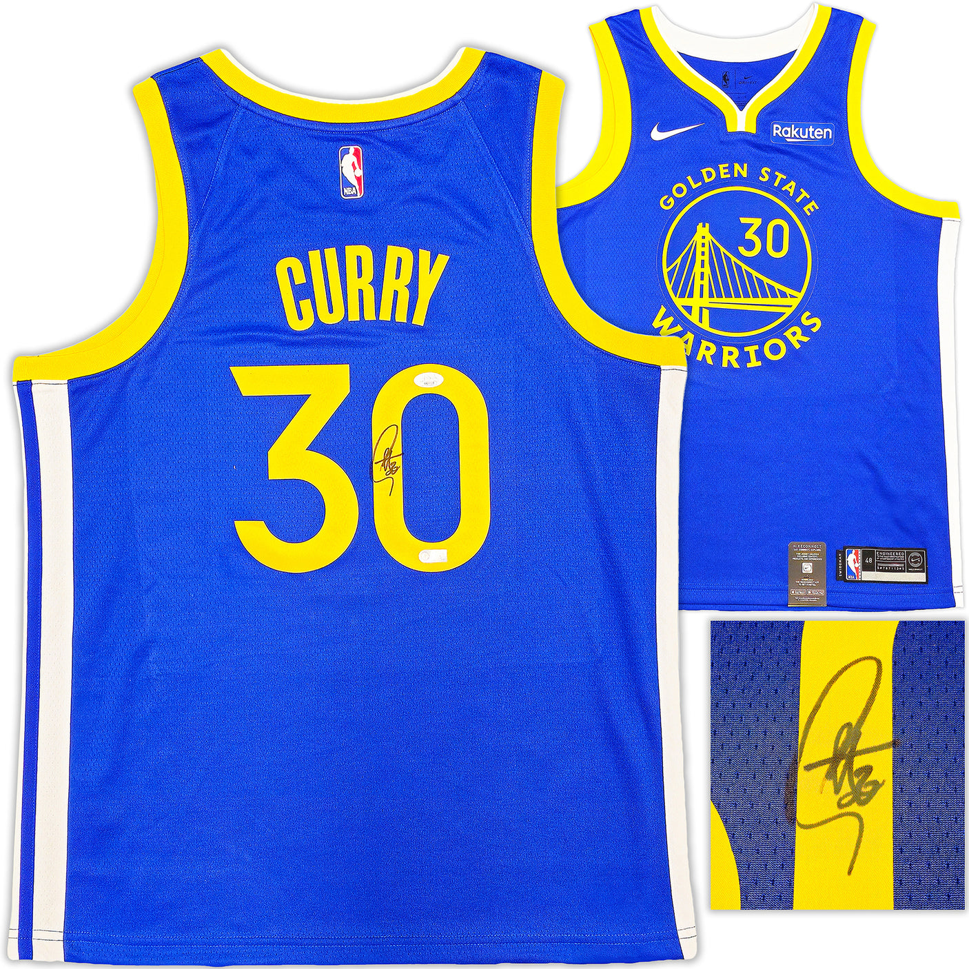 Golden State Warriors Stephen Curry Autographed Blue Nike Swingman Nike Connect Jersey Size 48 JSA Stock #234043