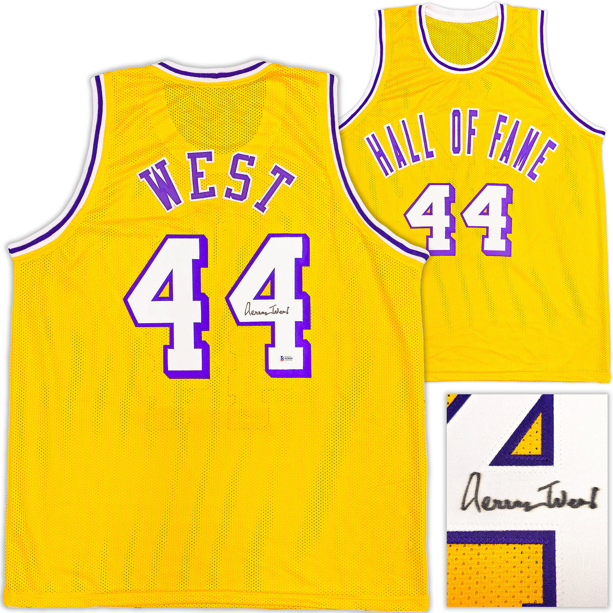 Los Angeles Lakers Jerry West Autographed Yellow Jersey Beckett BAS Stock #234693
