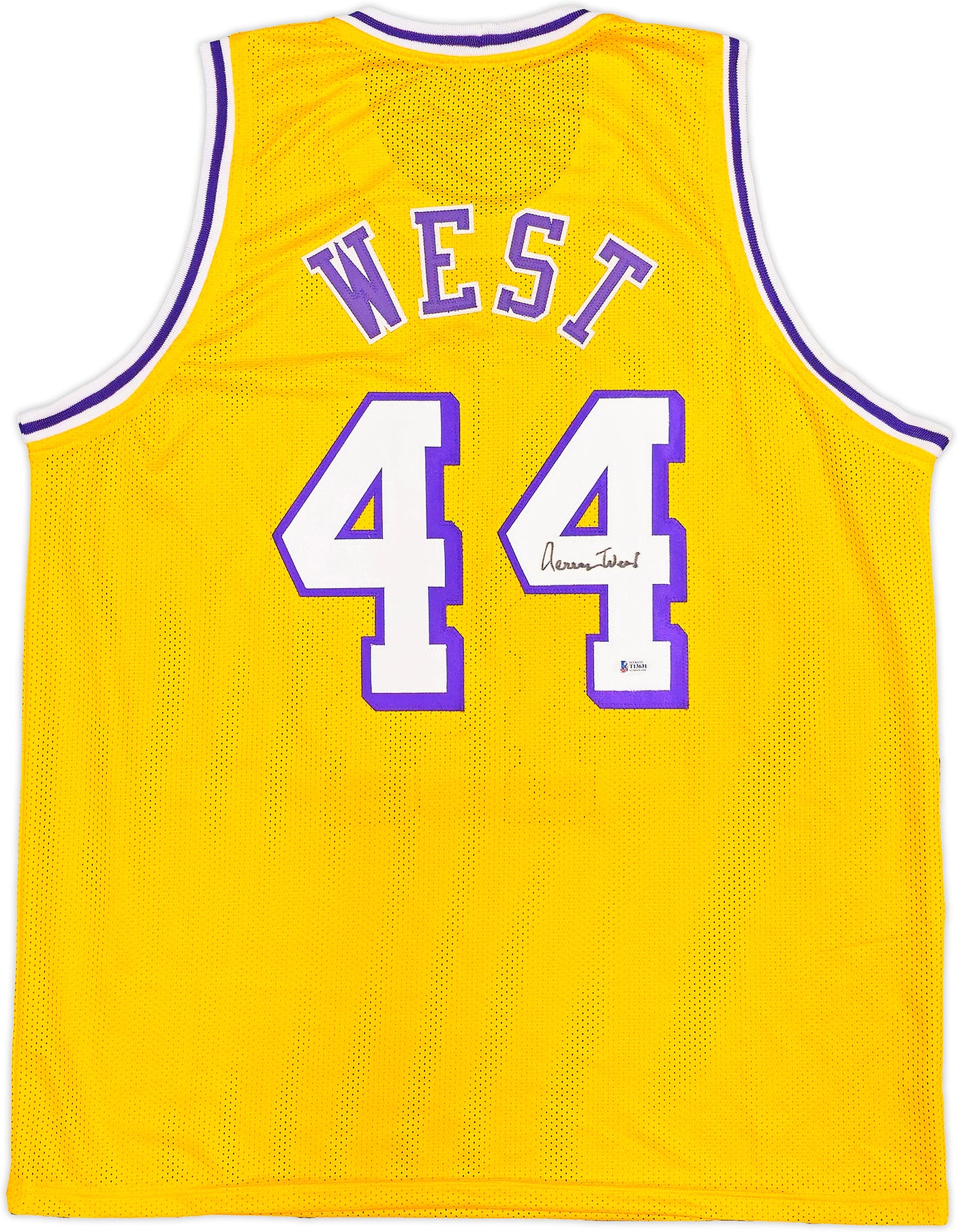 Los Angeles Lakers Jerry West Autographed Yellow Jersey Beckett BAS Stock #234693