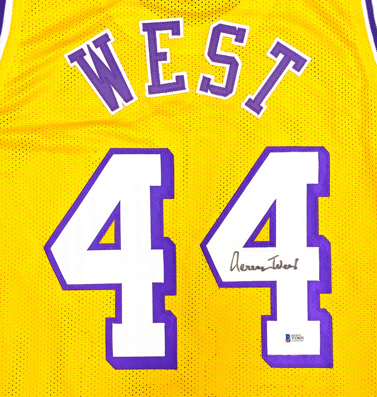 Los Angeles Lakers Jerry West Autographed Yellow Jersey Beckett BAS Stock #234693