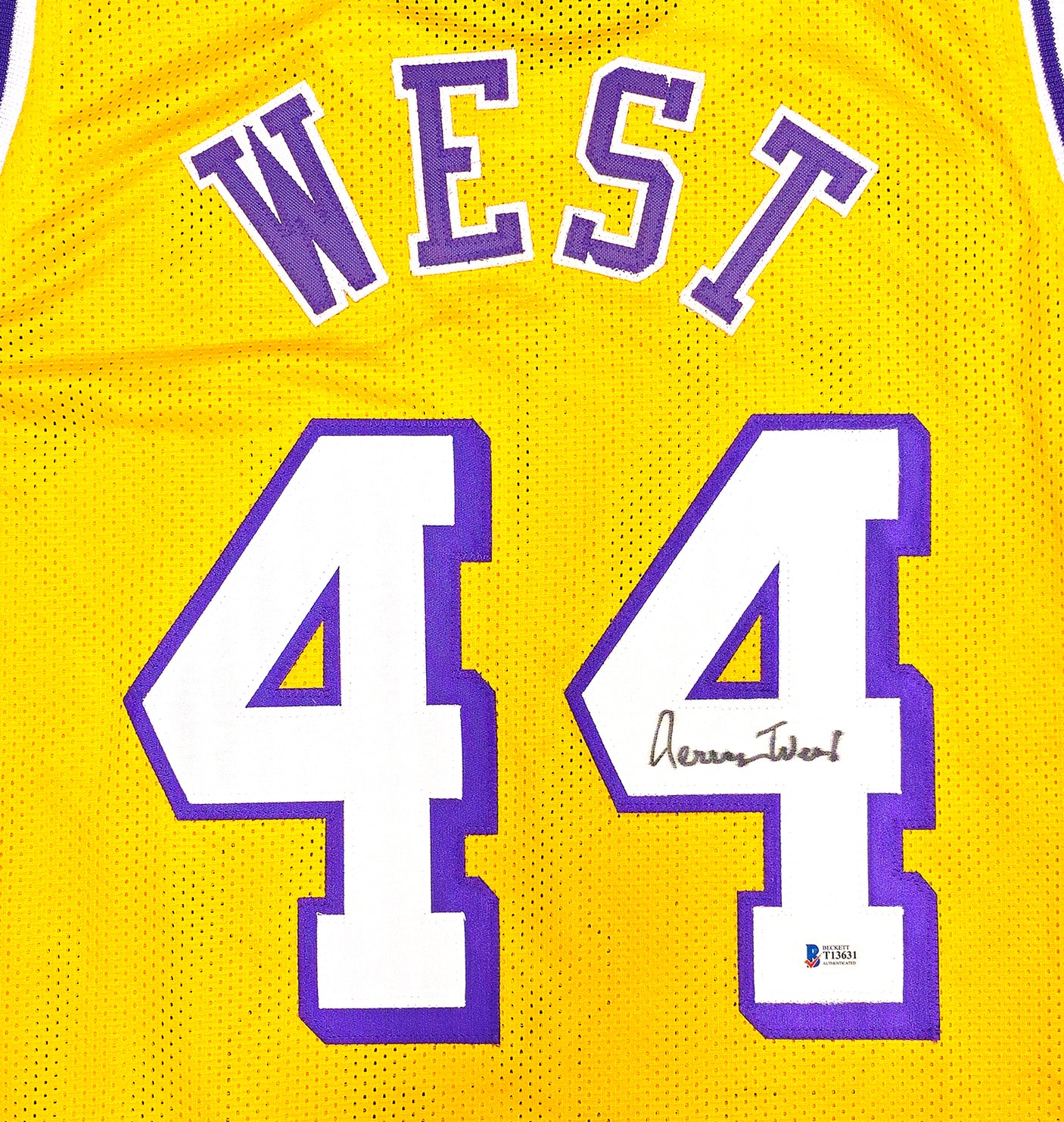 Los Angeles Lakers Jerry West Autographed Yellow Jersey Beckett BAS Stock #234693