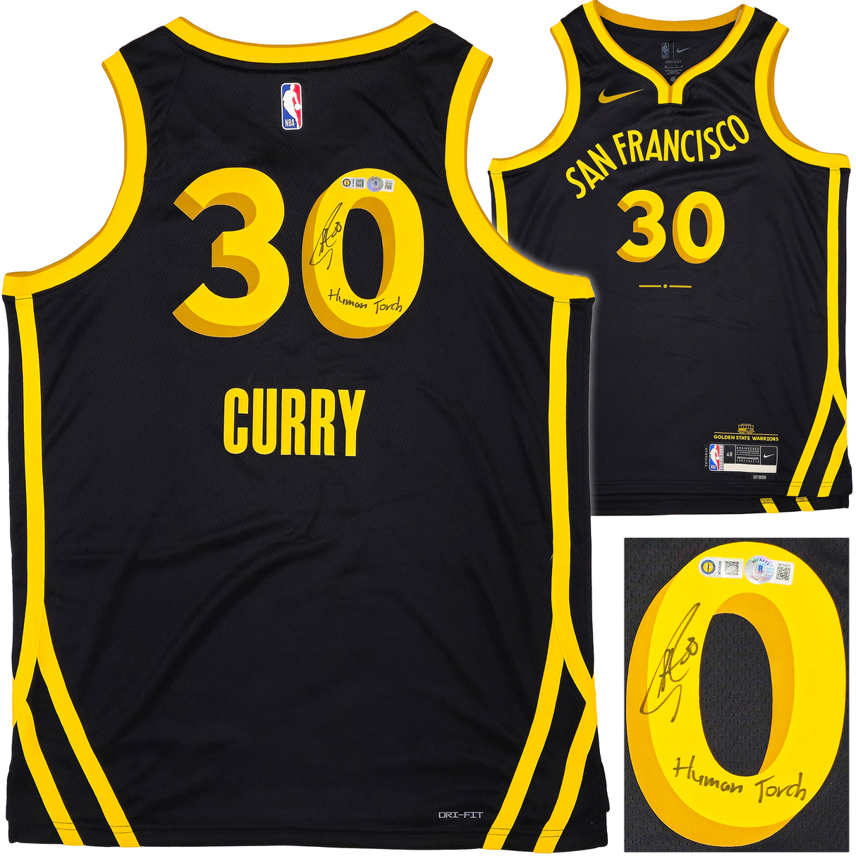 Golden State Warriors Stephen Curry Autographed Black Nike Swingman City Edition Jersey Size 48 "Human Torch" Beckett BAS Witness Stock #234041