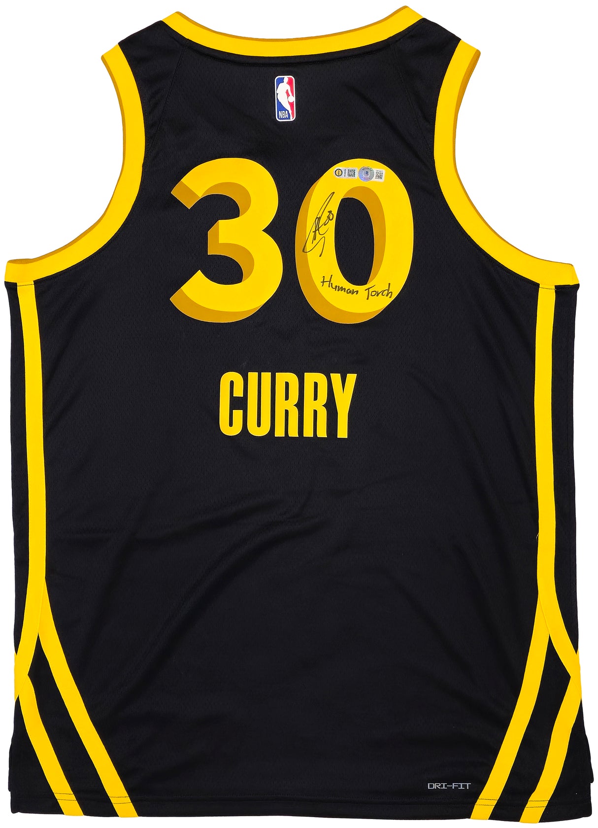 Golden State Warriors Stephen Curry Autographed Black Nike Swingman City Edition Jersey Size 48 "Human Torch" Beckett BAS Witness Stock #234041