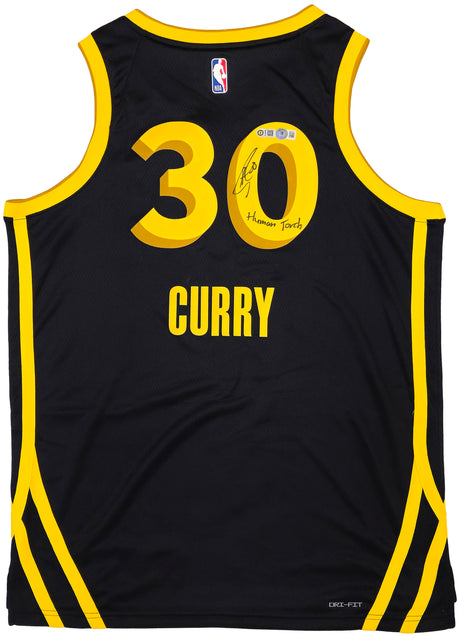 Golden State Warriors Stephen Curry Autographed Black Nike Swingman City Edition Jersey Size 48 "Human Torch" Beckett BAS Witness Stock #234041