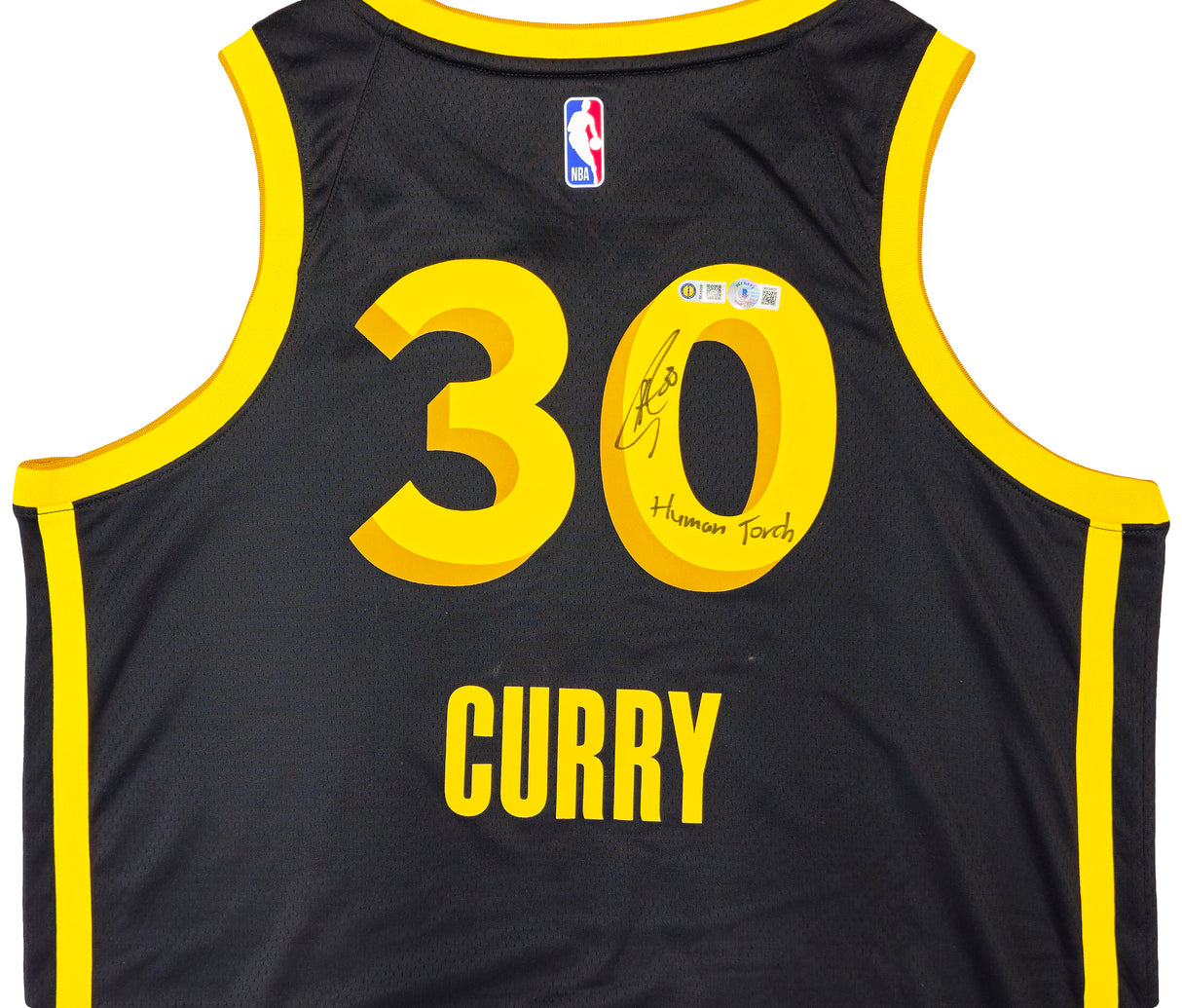 Golden State Warriors Stephen Curry Autographed Black Nike Swingman City Edition Jersey Size 48 "Human Torch" Beckett BAS Witness Stock #234041