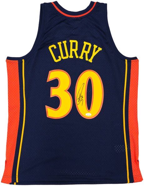 Golden State Warriors Stephen Curry Autographed Blue Authentic Mitchell & Ness 09-10 HWC Swingman Rookie Year Replica Jersey Size L JSA Stock #234075