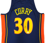 Golden State Warriors Stephen Curry Autographed Blue Authentic Mitchell & Ness 09-10 HWC Swingman Rookie Year Replica Jersey Size L JSA Stock #234075