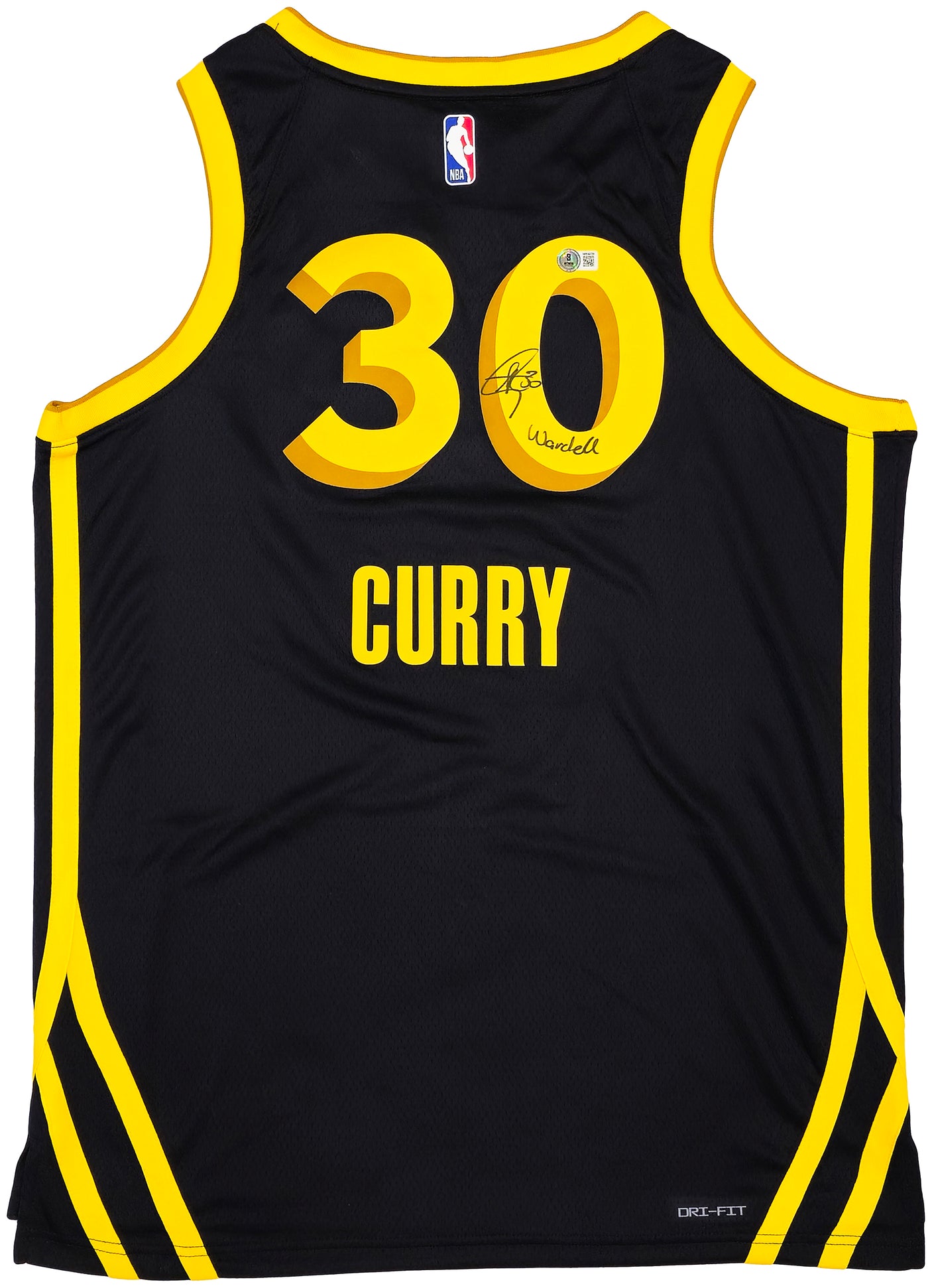 Golden State Warriors Stephen Curry Autographed Black Nike Swingman City Edition Jersey Size 48 "Wardell" Beckett BAS Witness Stock #234085