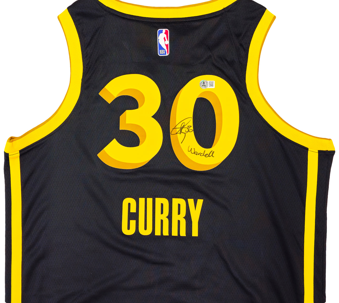 Golden State Warriors Stephen Curry Autographed Black Nike Swingman City Edition Jersey Size 48 "Wardell" Beckett BAS Witness Stock #234085