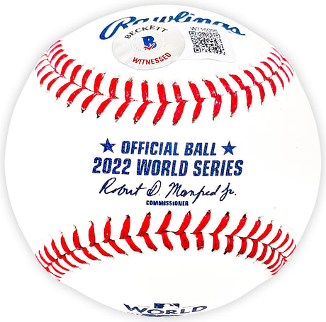 Luis Garcia Autographed Official 2022 World Series Logo MLB Baseball Houston Astros Beckett BAS Witness Stock #220458