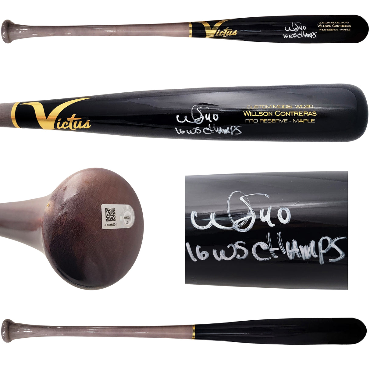 Willson Contreras Autographed Black & Grey Victus Pro Reserve Maple Bat Chicago Cubs "16 WS Champs" MLB Holo Stock #208798