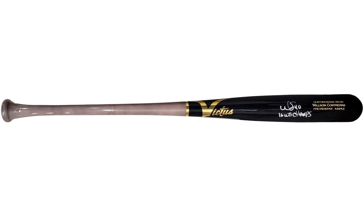Willson Contreras Autographed Black & Grey Victus Pro Reserve Maple Bat Chicago Cubs "16 WS Champs" MLB Holo Stock #208798