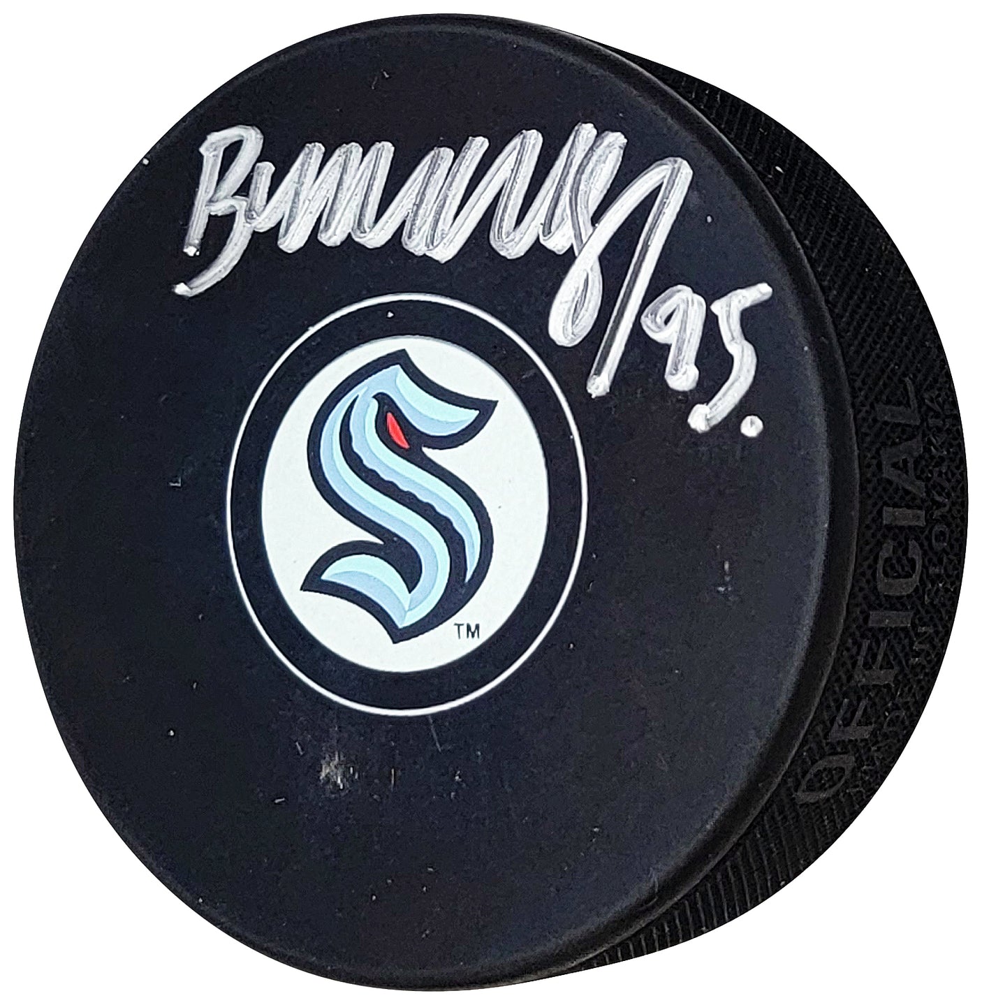 Andre Burakovsky Autographed Official Seattle Kraken Logo Hockey Puck Fanatics Holo Stock #208686